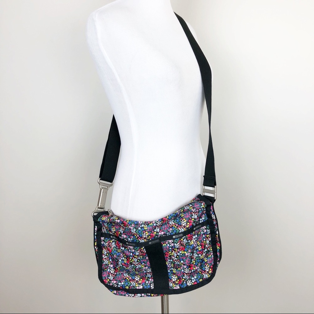Lesportsac Floral Multicolor Crossbody Hobo Bag - Black Strap